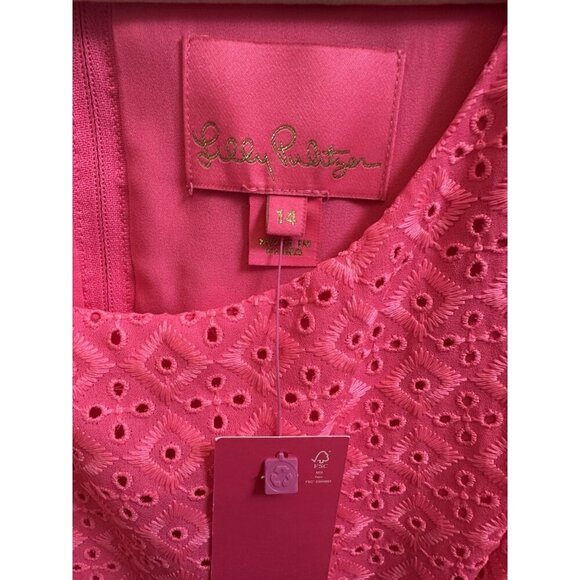 Lilly Pulitzer Clarise Shift Dress Pink Isle Ditsy Diamond Eyelet Sz 14 NEW $228 - Picture 6 of 11